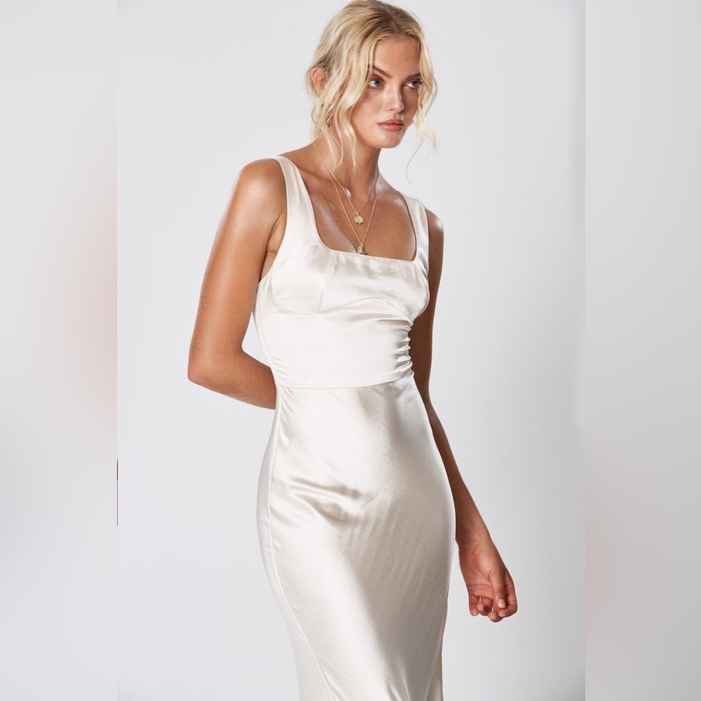 Satin Ivory Square Neck Slip Dress Windsor Elegant Champagne Formal Gown Small - Picture 2 of 11